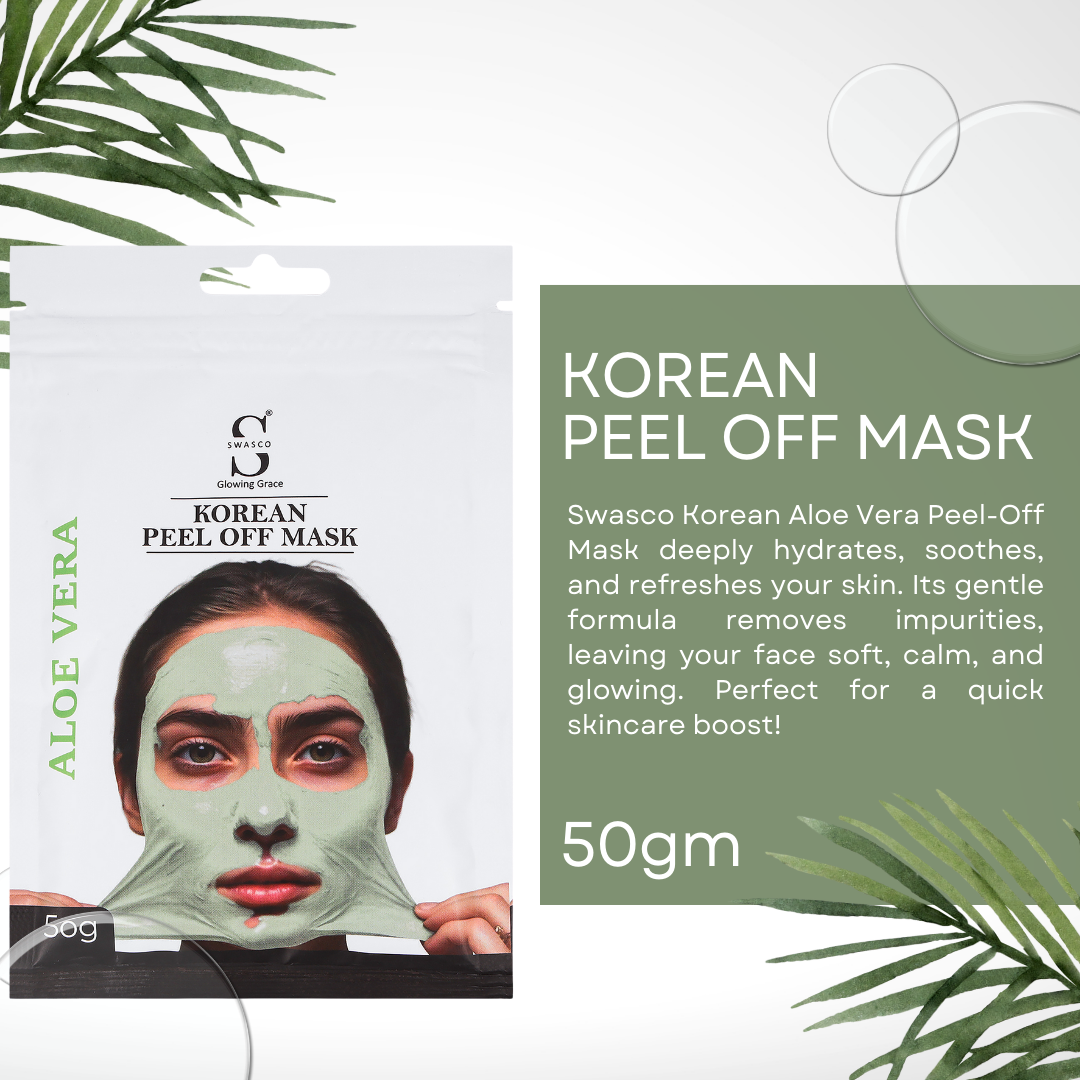 Swasco Aloe Vera Korean Peel-Off Mask 50gm – Achieve Korean Glass Skin, Deep Cleansing & Glowing Radiance Instantly