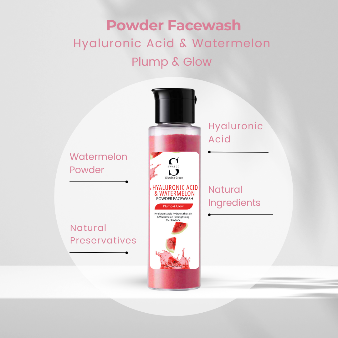 SWASCO HYALURONIC ACID & WATERMELON POWDER FACE WASH - DEEP HYDRATION AND REFRESHING GLOW