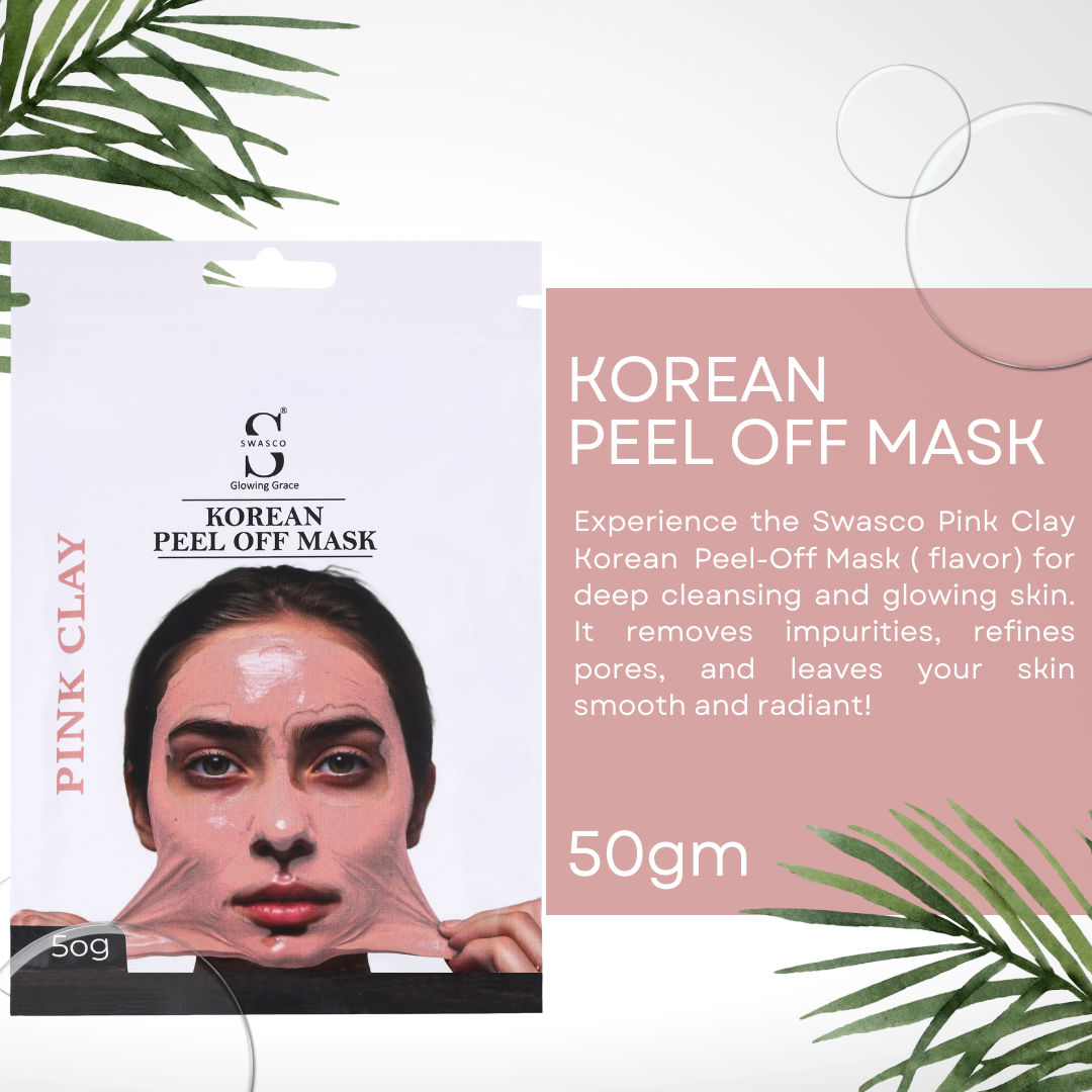 Swasco Pink Clay Korean Peel-Off Mask 50gm – Achieve Korean Glass Skin, Deep Cleansing & Glowing Radiance Instantly