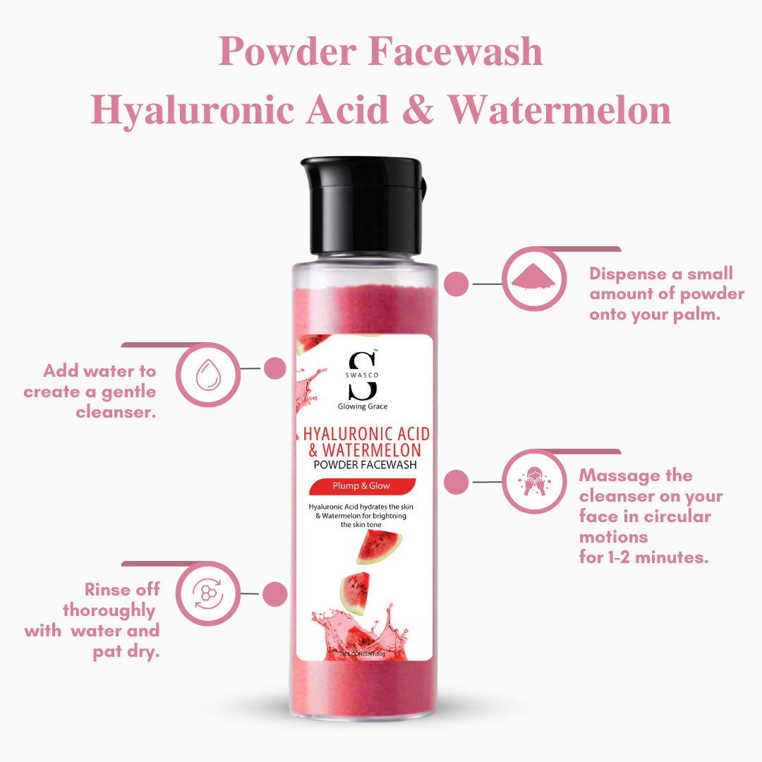 SWASCO HYALURONIC ACID & WATERMELON POWDER FACE WASH - DEEP HYDRATION AND REFRESHING GLOW