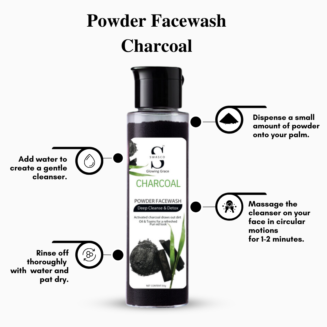 SWASCO CHARCOAL POWDER FACE WASH - DEEP CLEANSING AND DETOX