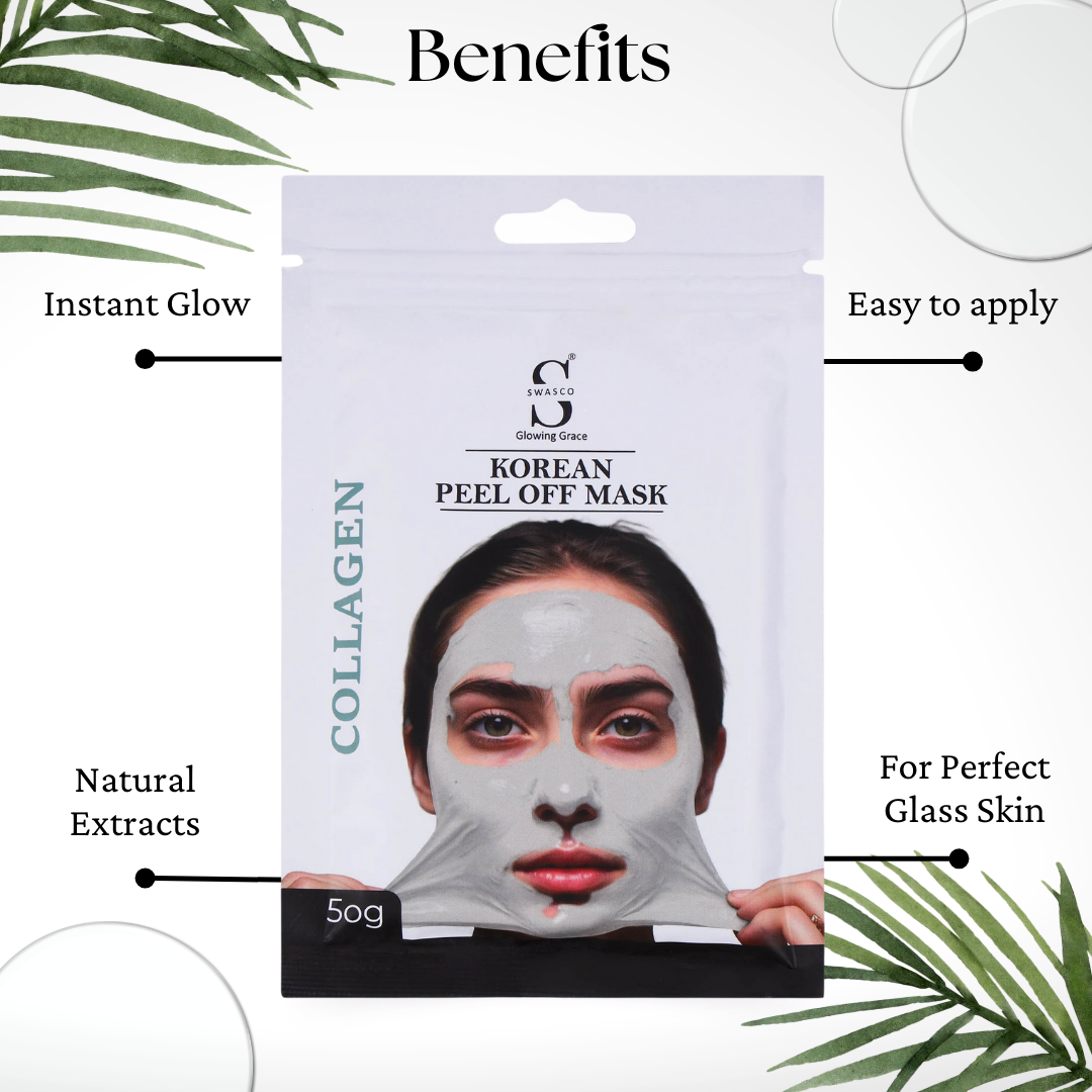 Swasco Collagen Korean Peel-Off Mask 50gm – Achieve Korean Glass Skin, Deep Cleansing & Glowing Radiance Instantly