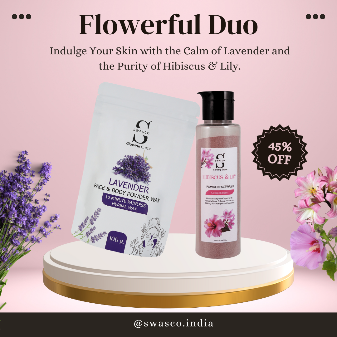 Radiant Duo: Hibiscus & Lily Facewash & Lavender Wax Powder