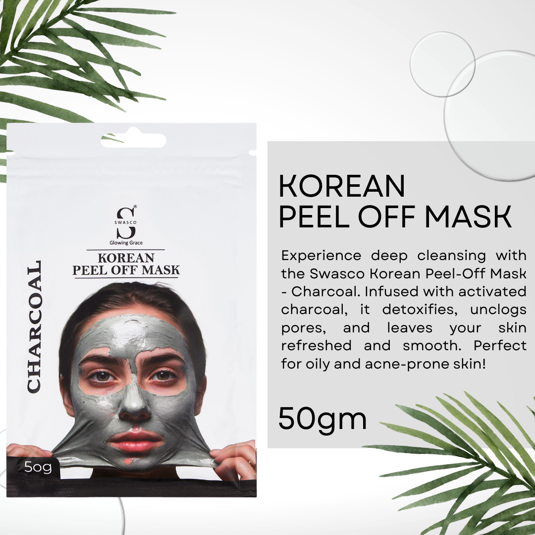 Swasco Charcoal Korean Peel-Off Mask 50gm – Achieve Korean Glass Skin, Deep Cleansing & Glowing Radiance Instantly