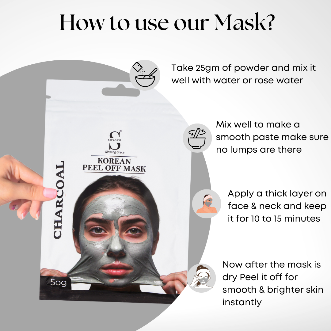 Swasco Charcoal Korean Peel-Off Mask 50gm – Achieve Korean Glass Skin, Deep Cleansing & Glowing Radiance Instantly